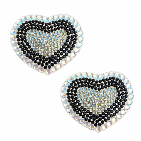 neva nude French Maid Black Clear Crystal Heart Jewel Nipple Cover Pasties