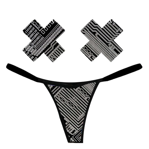 Neva Nude GEO Madness Reflective Face Mask And Pastie And Pantie Lingerie Set