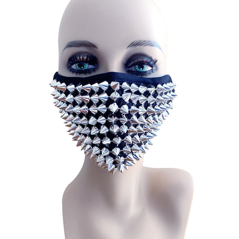 Neva Nude Greed Silver Chrome Stud Face Masks With Filter Pocket & Adjustable Ear Loops