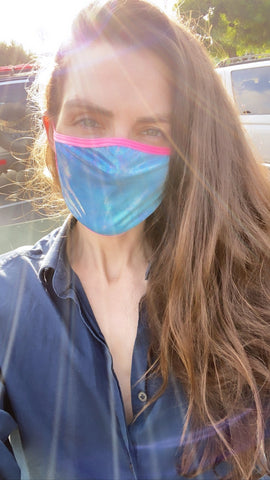 Neva Nude Holographic Oil Slick Blue & Pink Blacklight Face Mask