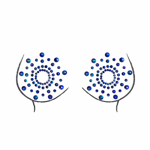Neva Nude Iridescent Blue Beamz Crystal Jewel Nipple Pasties