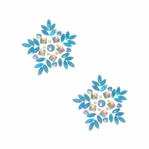 Neva Nude Let It Show Blue Iridescent Snowflake Crystal Jewel Nipple Pasties