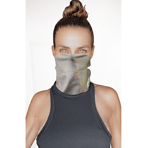 neva nude Liquid Party Silver Holographic Sexy Necksie Face Covering