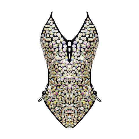Neva Nude Lustrous Prism Black Crystal One Piece Bodysuit