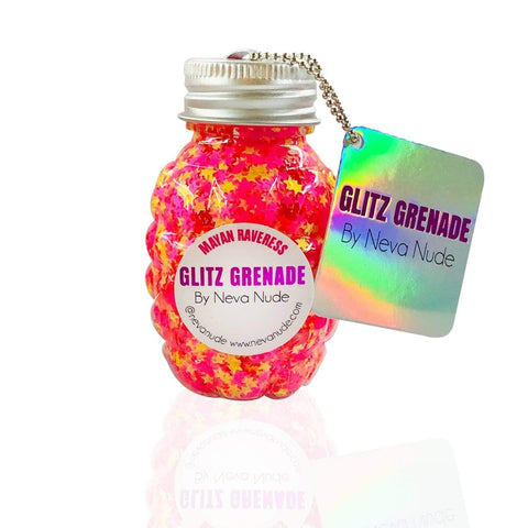neva nude Mayan Raveress Neon Multicolor Blacklight Cosmetic Glitter Glitz Grenade Keychain in Aloe Gel
