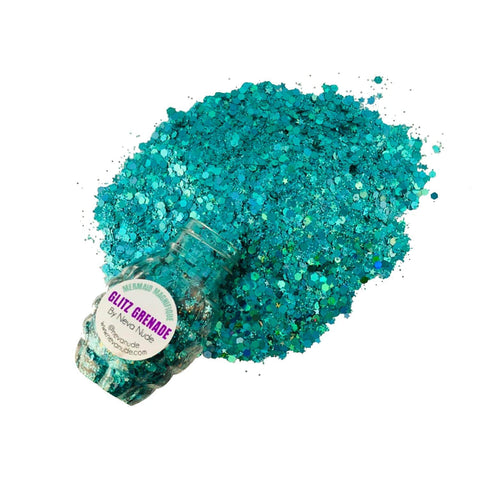 Neva Nude Mermaid Magnifique Turquoise Cosmetic Glitter Glitz Grenade Keychain In Aloe Gel