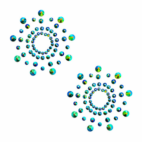 neva nude Mesmerizing Mermaid Green Blue Holographic Crystal Beams Nipple Cover Pasties