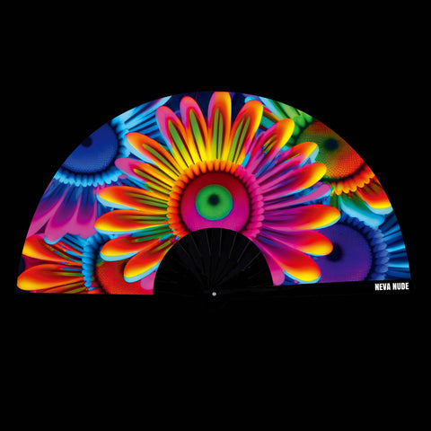neva nude Neon Carnival Daisy Blacklight Folding Fan