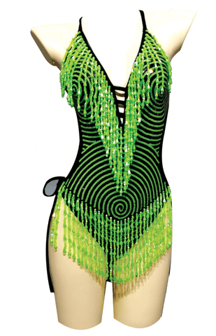 Neva Nude Neon Green UV Reactive Matrixx Reloaded Bodysuit