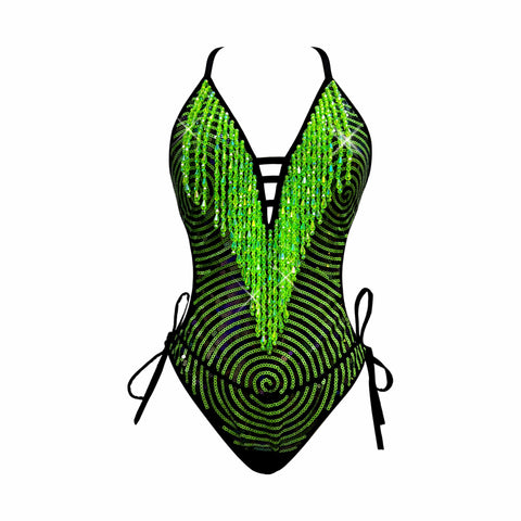 neva nude Neon Green UV Reactive Matrixx Reloaded Bodysuit