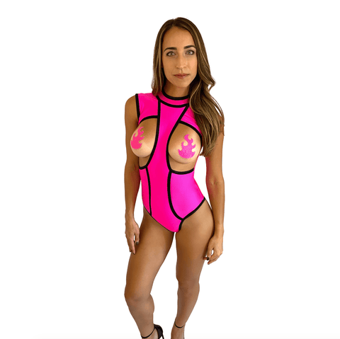 neva nude Neon Pink Blacklight Peepers One Piece Bodysuits