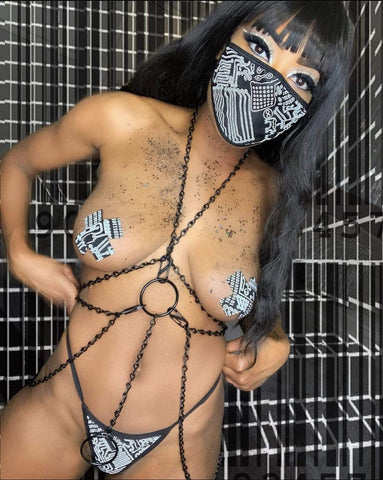 neva nude GEO Madness Black Reflective Face Mask