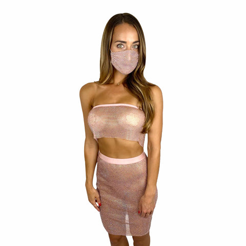 neva nude $$$ Honey Rose Gold Pink Mesh Jewel Skirt