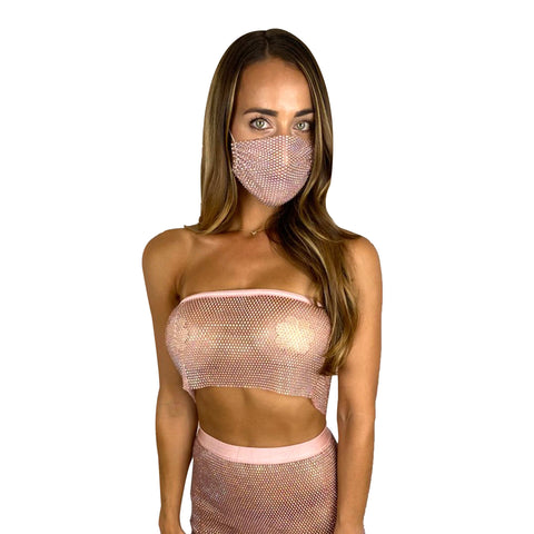 neva nude $$$ Honey Rose Gold Pink Mesh Jewel Top