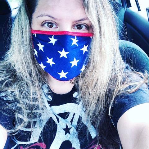 Neva Nude Murica USA Blue & Red Star Face Mask