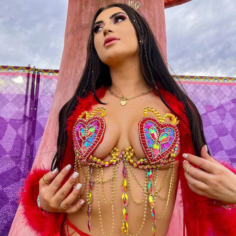 Neva Nude Red Heart Crystal Carnival Bra