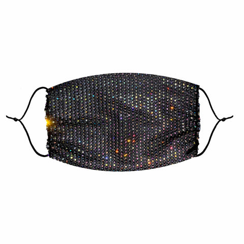 neva nude Paparazzi Black Iridescent Crystal Mesh Jewel Face Mask With Adjustable Loops