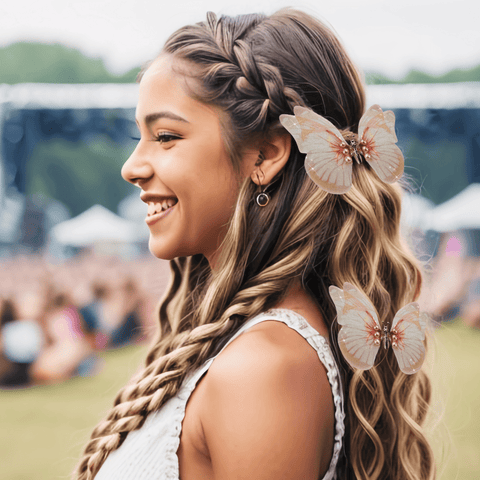 Neva Nude Peach Blossom Large Butterfly Hair Clip 2 Pack