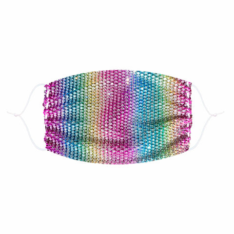 neva nude Poker Facie Rainbow Crystal Mesh Jewel Face Mask With Adjustable Loops