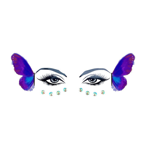 neva nude Purple Butterfly Flutterby Face Tattoo With Jewels