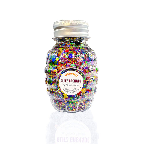 neva nude Rainbow Brite Cosmetic Glitter Glitz Grenade Keychain in Aloe Gel