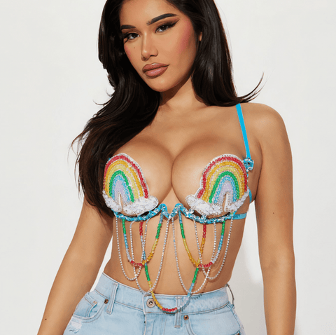 Neva Nude Rainbow Happy Meal Rhinestone Carnival Bra