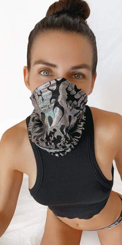 Neva Nude Robo Meltdown Black Holographic Flame Sexy Necksie Face Covering