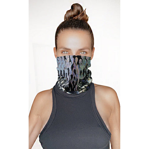 neva nude Robo Meltdown Black Holographic Flame Sexy Necksie Face Covering