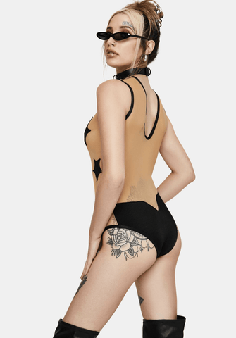Neva Nude Star Struck Black Stars Nude Mesh One Piece Bodysuits
