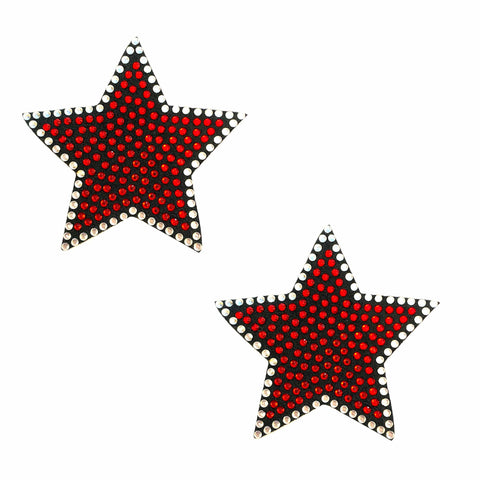 Neva Nude Starfire Red & Black Crystal Reusable Silicone Nipple Cover Pasties