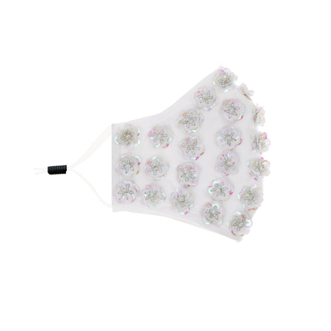 Neva Nude White Pearl Flower Face Masks With Filter Pocket & Adjustable Ear Loops