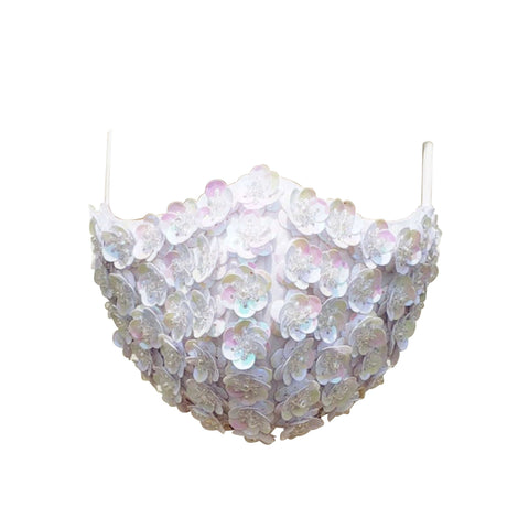 Neva Nude White Pearl Flower Face Masks With Filter Pocket & Adjustable Ear Loops