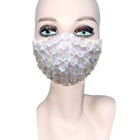 Neva Nude White Pearl Flower Face Masks With Filter Pocket & Adjustable Ear Loops
