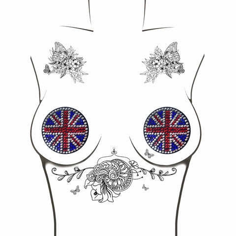 Neva Nude YEAH BABY Black Union Jack Crystal Reusable Silicone Nipple Cover Pasties