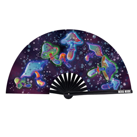 Neva Nude Zoomy Shroomy Mushroom Blacklight Folding Fan