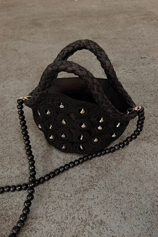 Never Fully Dressed Black Crochet Shell Charm Mini Bag