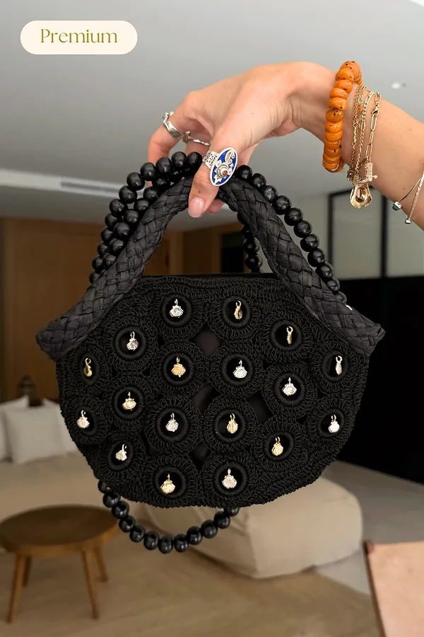 never fully dressed Black Crochet Shell Charm Mini Bag