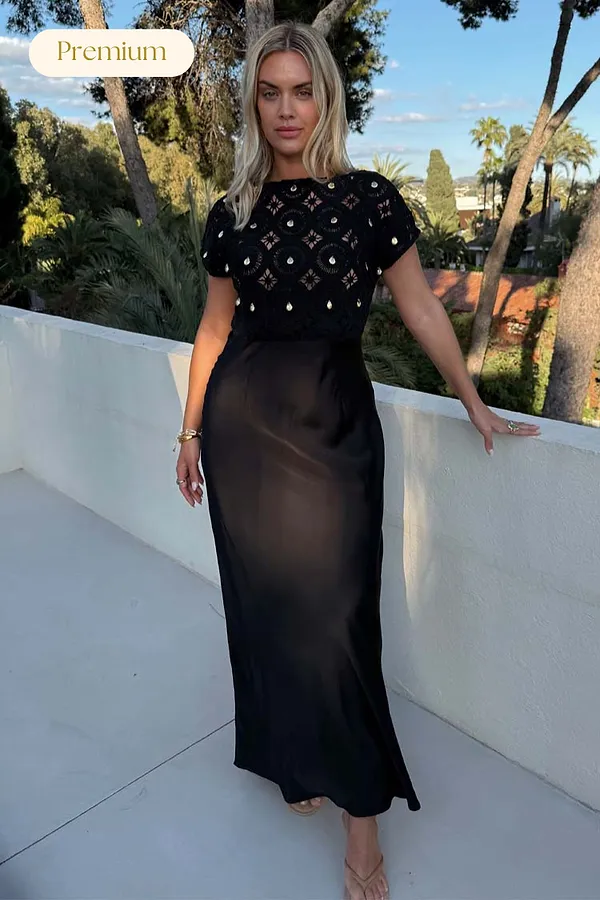 Never Fully Dressed Black Crochet Shell Elodie Dress