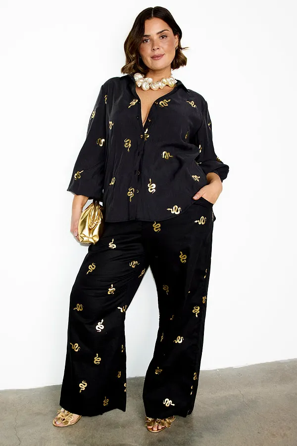 Never Fully Dressed Black Gold Snake Elissa Trousers