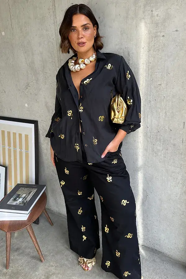 Never Fully Dressed Black Gold Snake Elissa Trousers