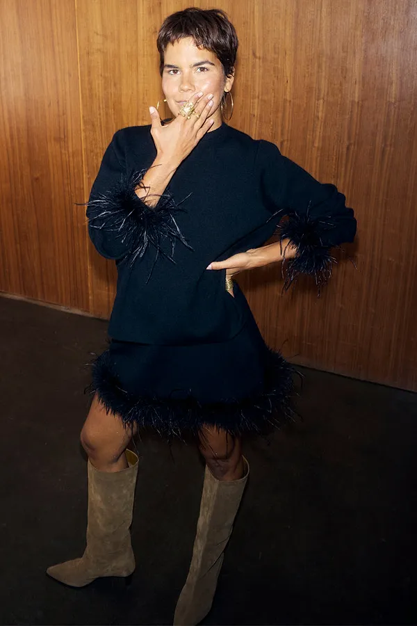 never fully dressed Black Jamie Jumper with Feather Trim