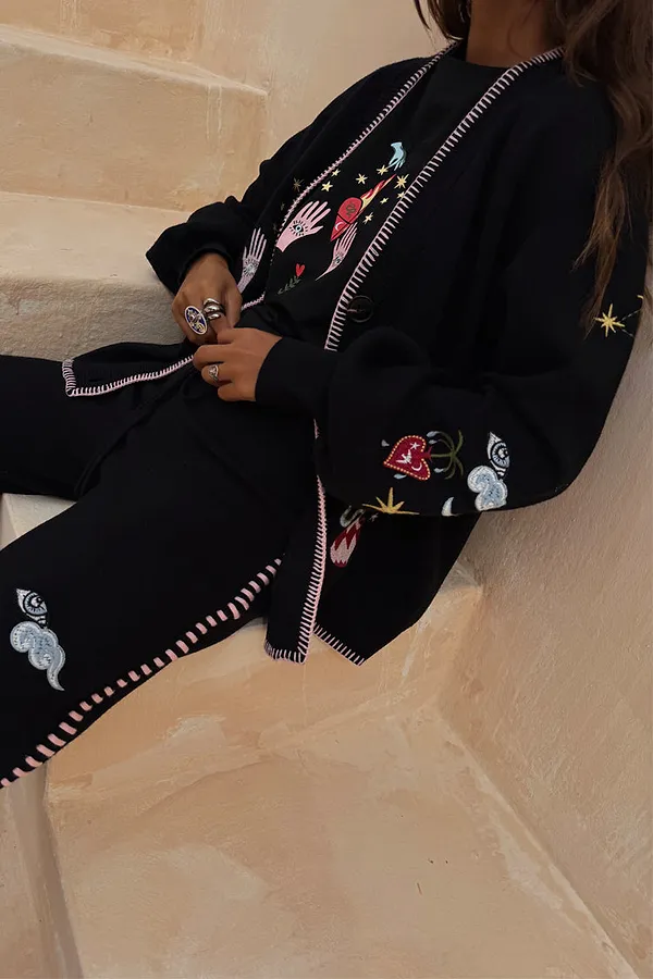 Never Fully Dressed Black Night Garden Knit Cardigan