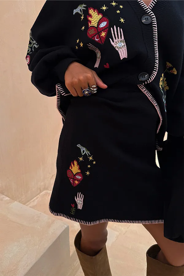 Never Fully Dressed Black Night Garden Mini Wrap Skirt