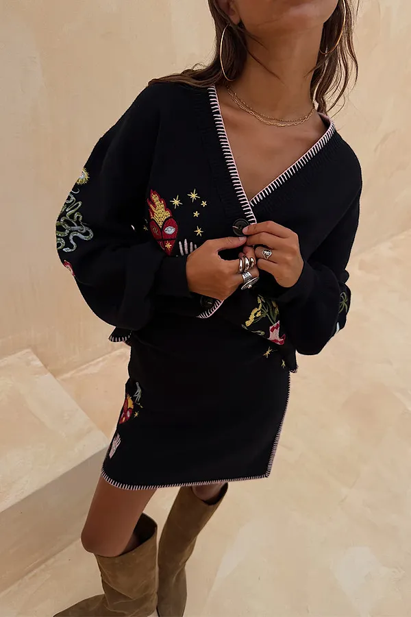 Never Fully Dressed Black Night Garden Mini Wrap Skirt