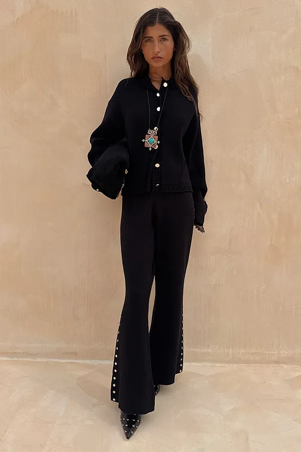 Never Fully Dressed Black Studded Knit Trousers Petite