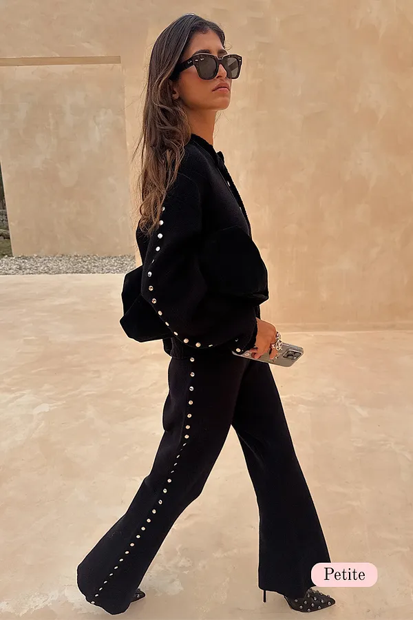 never fully dressed Black Studded Knit Trousers Petite