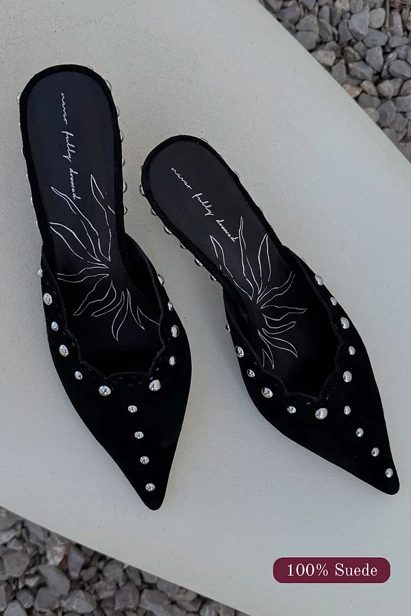 never fully dressed Black Suede Mules with Silver Studs