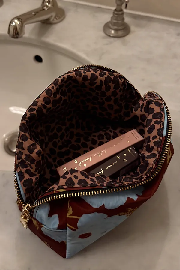Never Fully Dressed Blue & Burgundy Poppy Reversible Make Up Bag