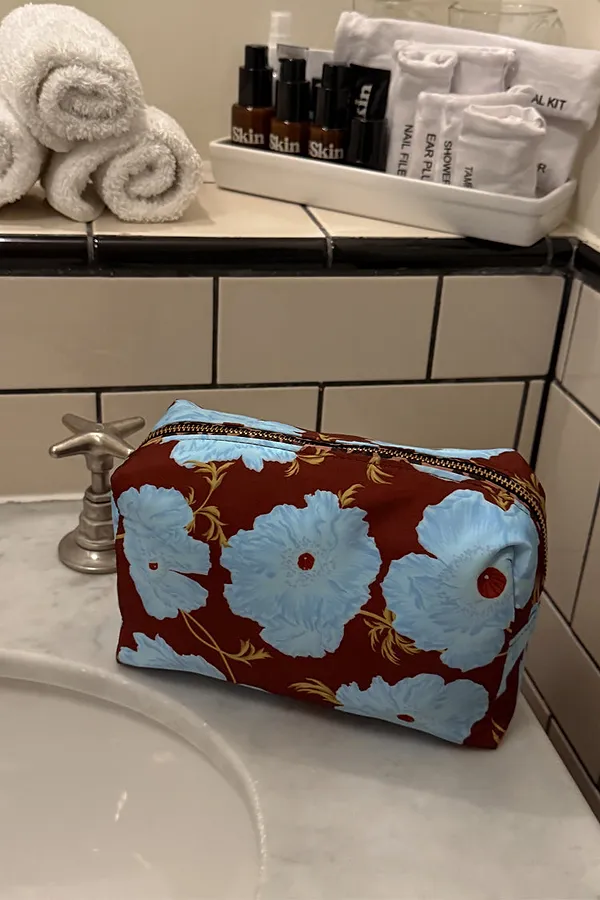 Never Fully Dressed Blue & Burgundy Poppy Reversible Make Up Bag