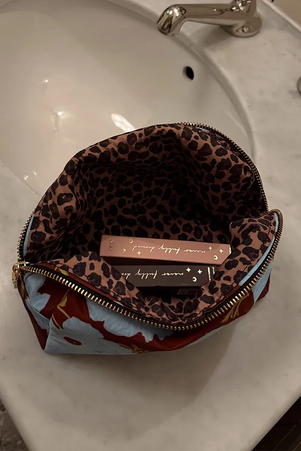 Never Fully Dressed Blue & Burgundy Poppy Reversible Make Up Bag